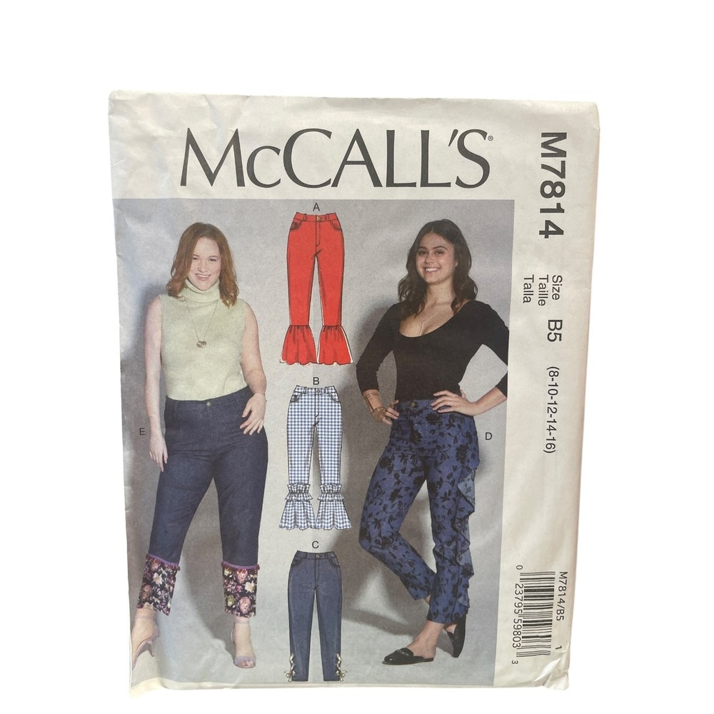 McCALL'S Sewing Pattern M7814 Misses Size 8-16 Fitted Pants Ruffle Hem Flare